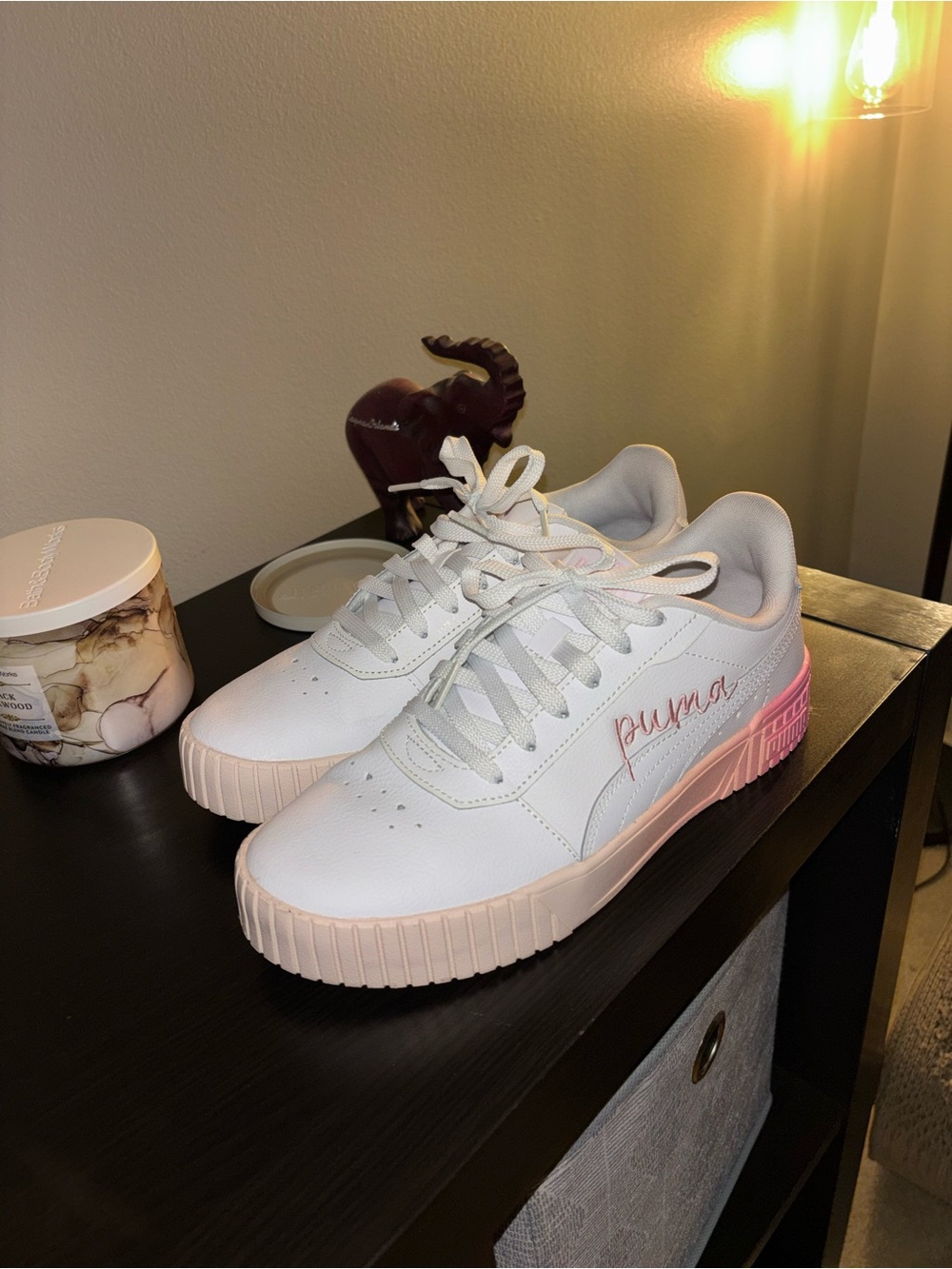 Puma Women's White Sneakers with Pink Gradient Sole